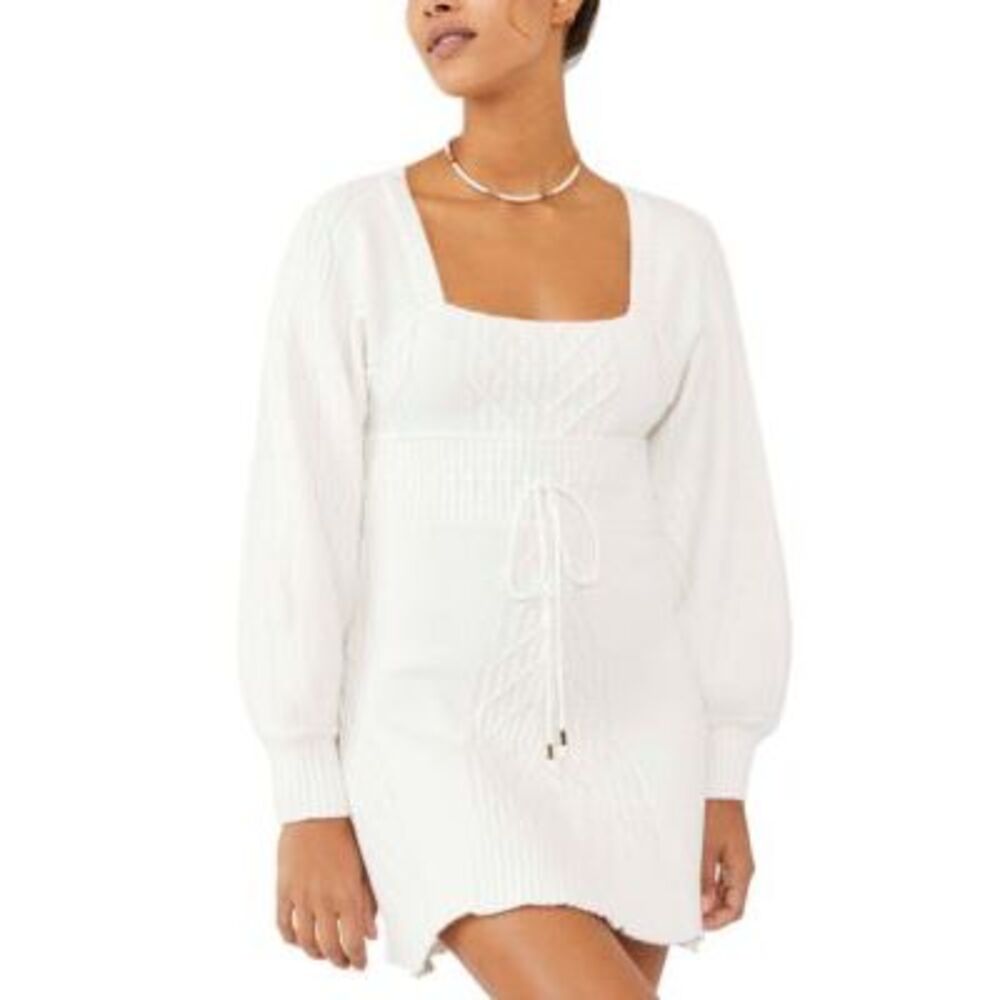 Free People Emmaline Mini Sweater Dress In White - L